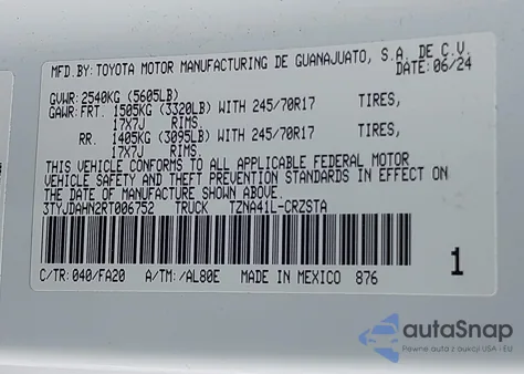 2024 Toyota Tacoma Sr из США, поврежденный, VIN 3TYJDAHN2RT006752